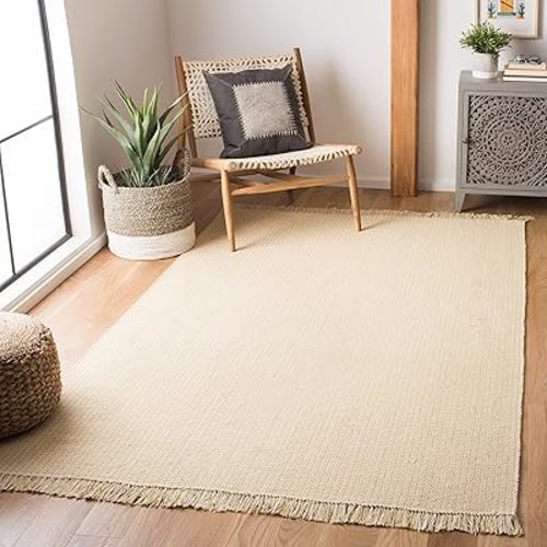 SAFAVIEH Montauk Collection Accent Rug - 3' x 5', Ivory & Yellow, Handmade Flat Weave Boho Farmhouse Cotton Tassel Fringe, Ideal for High Traffic Areas in Entryway, Living Room, Bedroom (MTK340E)