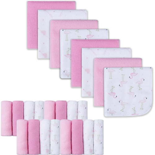 Baby Washcloths, Extra Soft and Ultra Absorbent Bath Cloth, Great Gifts for Newborn and Infants, 24 Pack, Flamingos