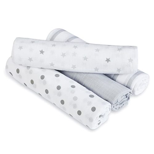 aden + anais Essentials Muslin Swaddle Blankets for Baby Girls and Boys, Newborn Receiving Blanket for Swaddling, 100% Cotton Baby Swaddle Wrap, 4 Pack, Dove