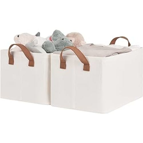 StorageWorks Storage Bins, Fabric Storage Bins for Shelves, Storage Baskets with Metal Frame, Closet Baskets and Bins with Handles, Natural Color, 2-Pack