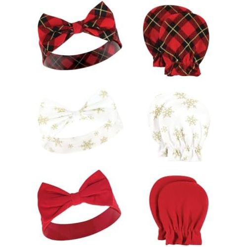 Hudson Baby Baby Girls' Cotton Headband and Scratch Mitten Set