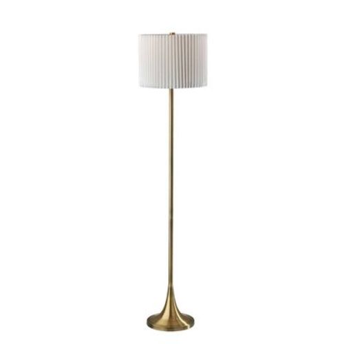 Adesso Eli Floor Lamp Antique Brass: 60" Height, Off-White Linen Shade, 3-Way Rotary Switch
