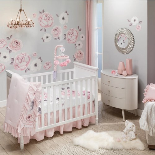 Floral Garden Watercolor/Pink Linen 5-Piece Baby Crib Bedding Set – Lambs & Ivy