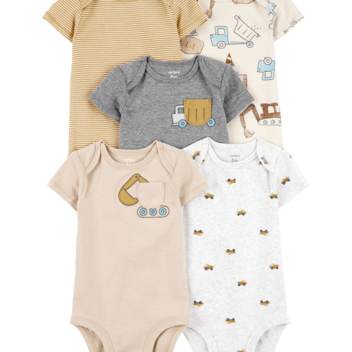 Multi Baby 5-Pack Construction Short-Sleeve Cotton Bodysuits | Carter’s Oshkosh Canada