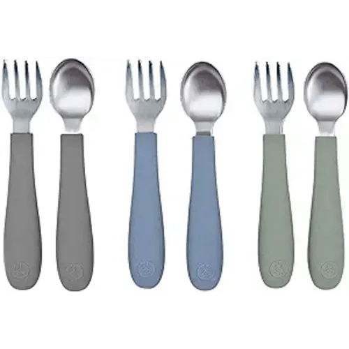 WeeSprout Toddler Utensils, 3 Forks & 3 Spoons, 18/8 Stainless Steel & Food Grade Silicone, Thick Easy-Grip Handles, Perfect Length For New Self Feeders, Gentle On Gums & Teeth, Dishwasher Safe