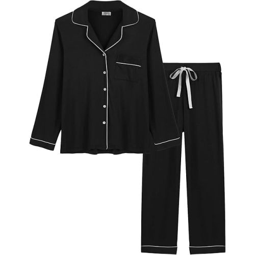 Joyaria Womens Bamboo Viscose Pajama Sets Long Sleeve Button Down Cooling Sleepwear Soft Comfortable Pj Pants Set for Women