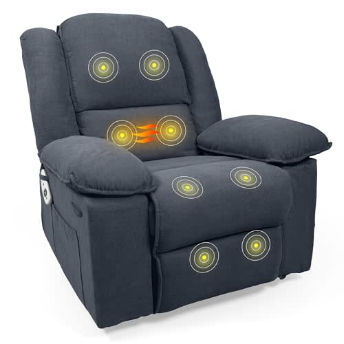 FLEXISPOT Rocking Recliner Chair for Adults, Massage Rocker Recliner Chair with Vibration Massage and Heat, 270° Swivel Glider Chairs, Living Room, Bedroom, RV, Nursery, Blue Gray (XRC2)