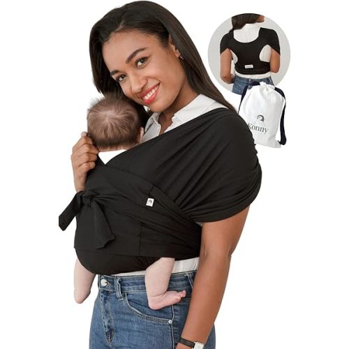 Konny Original Baby Carrier SoftBreeze Luxury Carrier Wrap, Easy to Wear Baby Wrap Carrier, Perfect Essentials Cloths for Newborn Babies up to 44 lbs, (Black, 5XL)