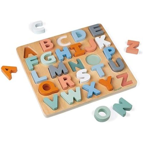 Janod Sweet Cocoon Wooden Alphabet Learning Puzzle with ABC Letters and Chalkboard - Ages 2+ - J04412