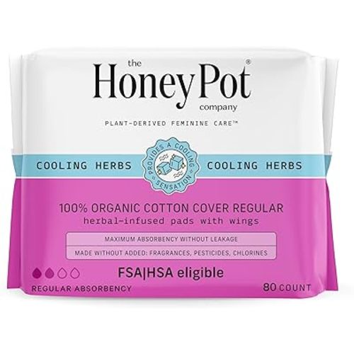 The Honey Pot Company - 80ct - Herbal Pads for Women - Regular Flow w/Wings - Infused w/Essential Oils for Cooling Effect & Organic Cotton Cover - Sanitary Pads for Women - Feminine Care - FSA & HSA