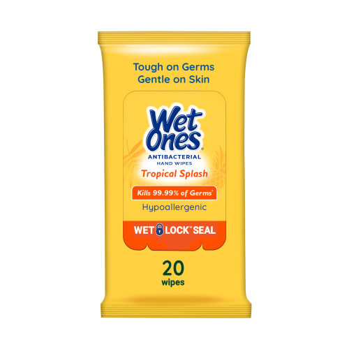 Wet Ones Antibacterial Hand Wipes, Tropical Splash Citrus Scent, 20 Ct Travel Pack, Hypoallergenic