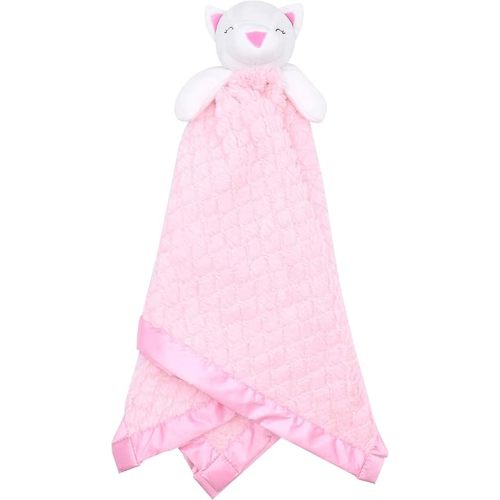 EVERYDAY KIDS Large Lovey Baby Security Blanket for Girls Sweet Cat Stuffed Animal on 30” Adorable Pink Snuggle Baby Blanket; Fluffy Fleece with Attached Plush Toy to Cuddle