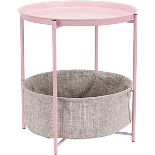 Amazon Basics Round Storage End Table, Side Table with Cloth Basket, Dusty Pink, 17.7"D x 17.7"W x 18.9"H