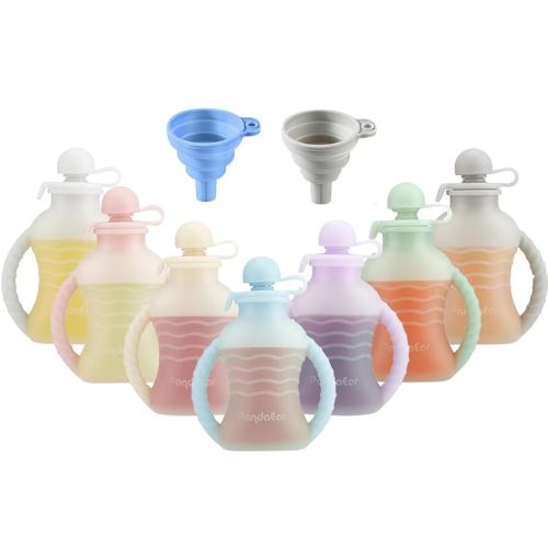 PandaEar 7 Pack Reusable Silicone Baby Food Pouches, Washable Freezer Squeezable Pouch for Toddler Kids, BPA-Free Silicone Refillable Baby Food Storage, 4oz