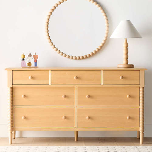 Jenny Lind 62" Natural Maple Wood Extra Wide 7-Drawer Kids Dresser