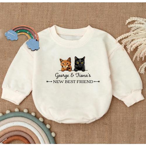 Personalized New Best Friend Bubble Romper, Custom Baby Outfit with Pet Names, Cute Kitten Newborn Bodysuit, Cat Lover Gift for Babies