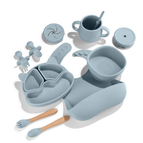 Silicone Baby Feeding Set 11pc Bundle | Rock Blue – Zoesage