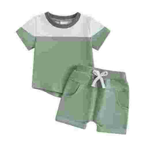 HCNTES Toddler Baby Boy Summer Outfit Patchwork Short Sleeve T Shirt Top Casual Shorts Set Clothes children’s place clearance 6 9 months(3-6 Months,Green)