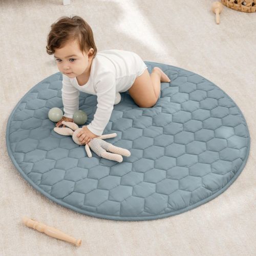 Premium Play Mat - Soft And Comfortable Kids & Toddler Play Mat With Non-slip Bottom By Comfy Cubs - Pacific Blue, Round 36"