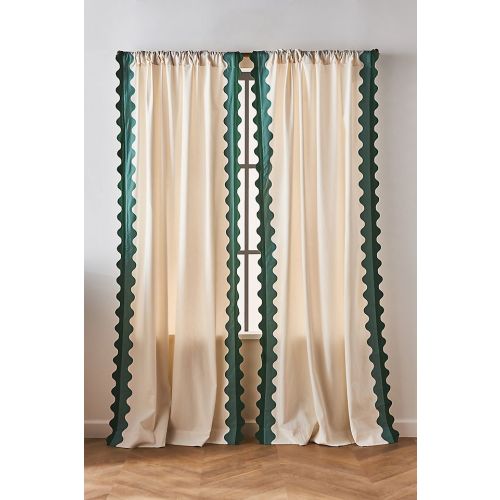 Maeve by Anthropologie Scalloped Cotton Curtain - Blue color