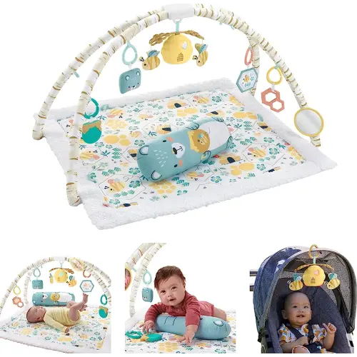 Fisher-Price Baby Playmat Honey Bee Music & Lights Activity Gym with Tummy Time Wedge and 6 Sensory Toys for Newborns