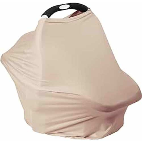 Breathable Car Seat Cover for Babies – Multi-Purpose Soft Rayon Nursing Cover for Breastfeeding, High Stretchy Infant Carseat Canopy, Stroller Cover (Warm Natural)