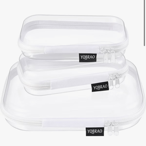 Clear Hard Shell Zipper Cases, Travel Organizers, 1M 2S, White