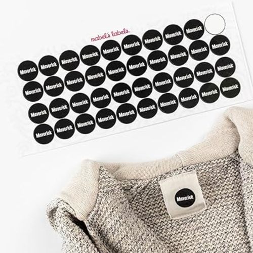 Mabel’s Labels Personalized Stick-On Clothing Labels – Laundry-Safe Kids' Name Labels That Peel and Stick to Clothing Care Tags (Black)
