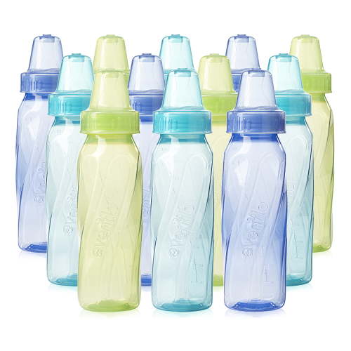 Evenflo Newborn Classic Vented Latch Baby Bottles, BPA-Free Plastic, Standard Teal/Green/Blue, 8 Oz, 12 Count