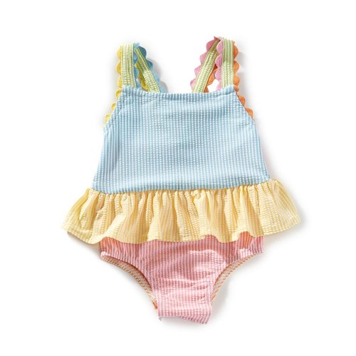 Mud Pie Baby Girls 3-18 Months Color Block Seersucker Swimsuit