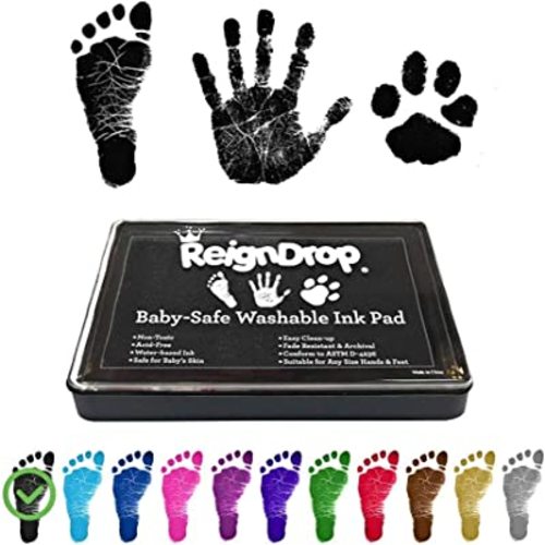 ReignDrop Ink Pad For Baby Footprint & Handprint - Creates Impressive Long Lasting Keepsake Stamp for Infant & Kids. Smudge Proof, Easy to Wipe Off Skin, Safe & Gentle Acid Free(Black)