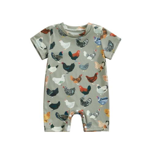 Loalirando Baby Boys Girl Farm Clothes Short Sleeve Chicken One Piece Romper Casual Jumpsuit Summer Country Stuff
