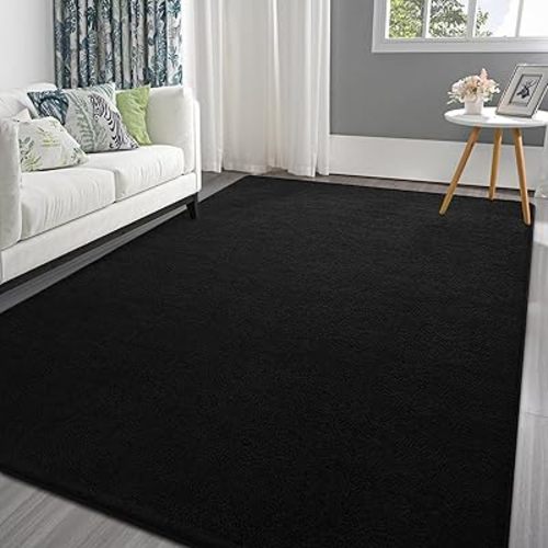 Pettop Area Rugs for Bedroom Living Room, 5x7 Black Thickened Memory-Foam Indoor Carpets, Modern Aesthetic Minimalist Super Soft Comfy Carpet for Boys Girls Adults Room Dorm Home Decor