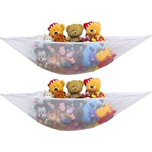 Simple Houseware 2 PK - Stuffed Animals Jumbo Toy Storage Hammock, White