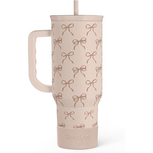 Bow Tumbler with Handle and Straw 40oz – Stainless Sleel Slider Tumbler Travel Coffee Mug for Women - Gift Idea for Birthday Christmas