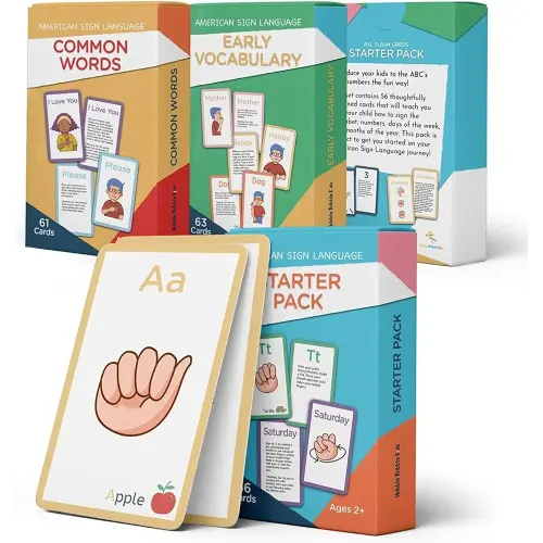 Hubble Bubble Kids American Sign Language Cards for Toddlers and Beginners - 180 ASL Flash Cards for Babies, Toddlers, Kids, ABC Flash Cards for Deaf Children Include Starter, Vocab, and Sight Words