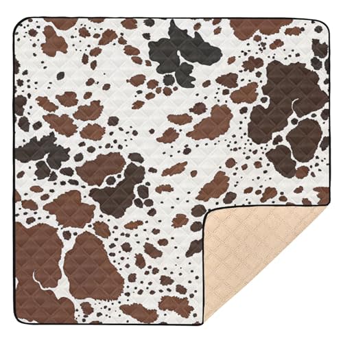 GOODOLD Cow Skin Print Baby Play Mat 50x50 Inch One-Piece Soft Crawling Mat Waterproof Playmat with Non-Slip Bottom for Babies, Toddlers, and Infants