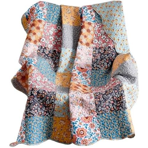 Greenland Home Carlie Modern Floral Quilt, Tapestry & Throw Blanket, 50 x 60 inches, Calico Patches