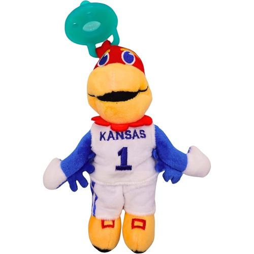 Baby Boy and Girl Silicone Pacifier with College Mascot Stuffed Toy Plush, Collegiately Licensed, BigJay, University of Kansas