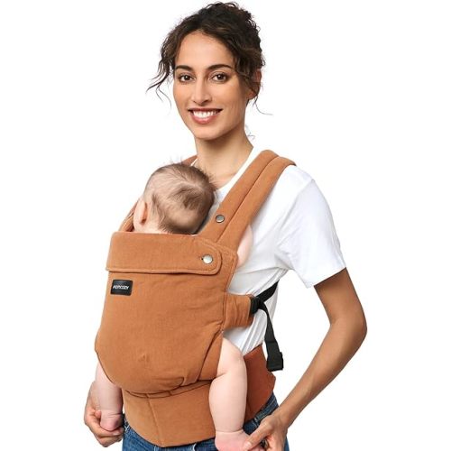 Momcozy Baby Carrier with Natural Cotton Linen, Built to Last, Ergonomic Design, 7-44lbs for Infant and Toddler, Lightweight and Comfortable, Hands-Free for Moms&Dads, Sepia