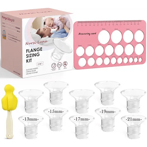 Flange Sizing Kit 3 in 1 with 10PCS Flange Inserts 13/15/17/19/21mm, Silicone Breast Pump Flanges Insert Kit for 24mm Electric Breast Pump, Pumping Breastfeeding Essentials Kit for New Mom