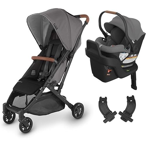UPPAbaby Travel System, Includes Minu V2 Stroller + Aria Lightweight Car Seat Combo/Adapters, Bumper Bar, Car Seat, Base + Infant Insert Included/Greyson (Charcoal Mélange)