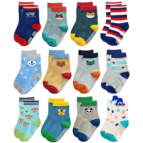 RATIVE Non Skid Anti Slip Crew Socks With Grips for Baby Infant Toddlers Kids Boys