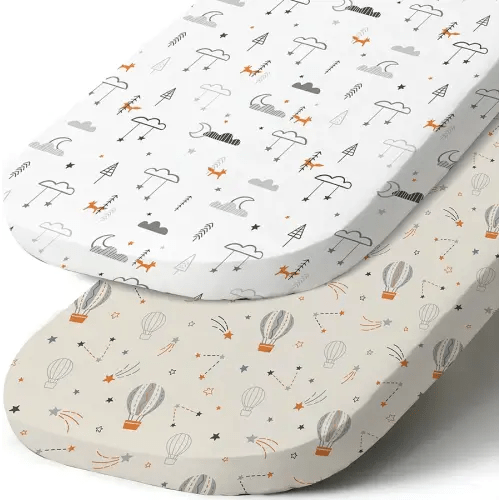 Stretch Fitted Bassinet Sheet Set BROLEX 2 Pack Cradle Sheets for Bassinet Pad/Mattress,Unisex Boys Girls,Ultra Soft,Starsmoon & Balloon