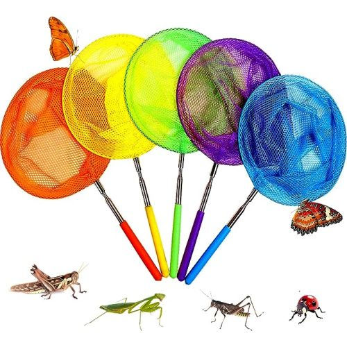 Kids Telescopic Butterfly Fishing Nets for Kids Catching Insect Net Outdoor Tools for Catching Bugs Fish Insect Ladybird, Extendable 34 Inches and Anti Slip Grip - 5 Pack