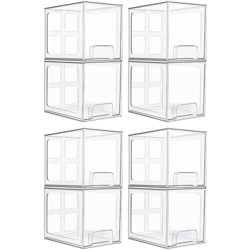Vtopmart 8 Pack Stackable Under Sink Organizer Drawers, Clear Acrylic Storage Bins for Kitchen and Bathroom Cabinets, Baby Bottles, Cleaning Supplies, 6.6'' Tall Space-Saving Drawer System
