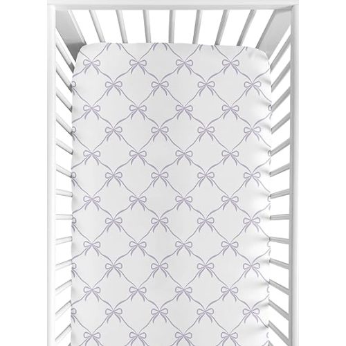 Sweet Jojo Designs Fitted Baby Crib Sheets (Purple Bows) for Girls, Infant Nursery, Toddler Room - Standard Size (White and Lavender Bow for Shabby Chic, Ballet, Dancer, Ballerina Princess Collection)