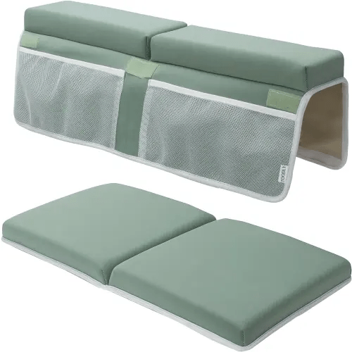 Comfortable Baby Bath Kneeler And Elbow Rest Pad Set - Memory Foam Baby Bath Pad With Bath Toys Organizer Pockets - Painless Bath Kneeling Pad For Bathing Baby - Quick Drying, Foldable, Non-slip-Green
