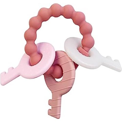 YAPROMO Silicone Teether Ring for Babies Cute Keys Teething Toy Unisex Teething Toy for Baby Boy and Girls (Pink)