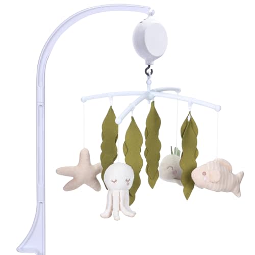 COTTONBEBE Crib Mobile 35 Lullaby Muisc, Organic Cotton Baby Mobiles for Cribs & Pack N Play, Easy to Install, Stuffed Animals Hanging Toys Newborn Boys & Girls, Ocean Nursery Decor